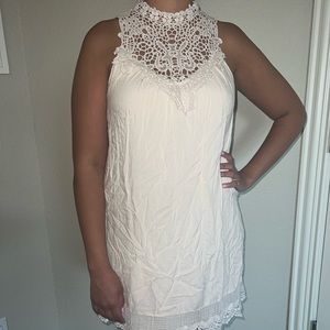 Beige mock neck dress